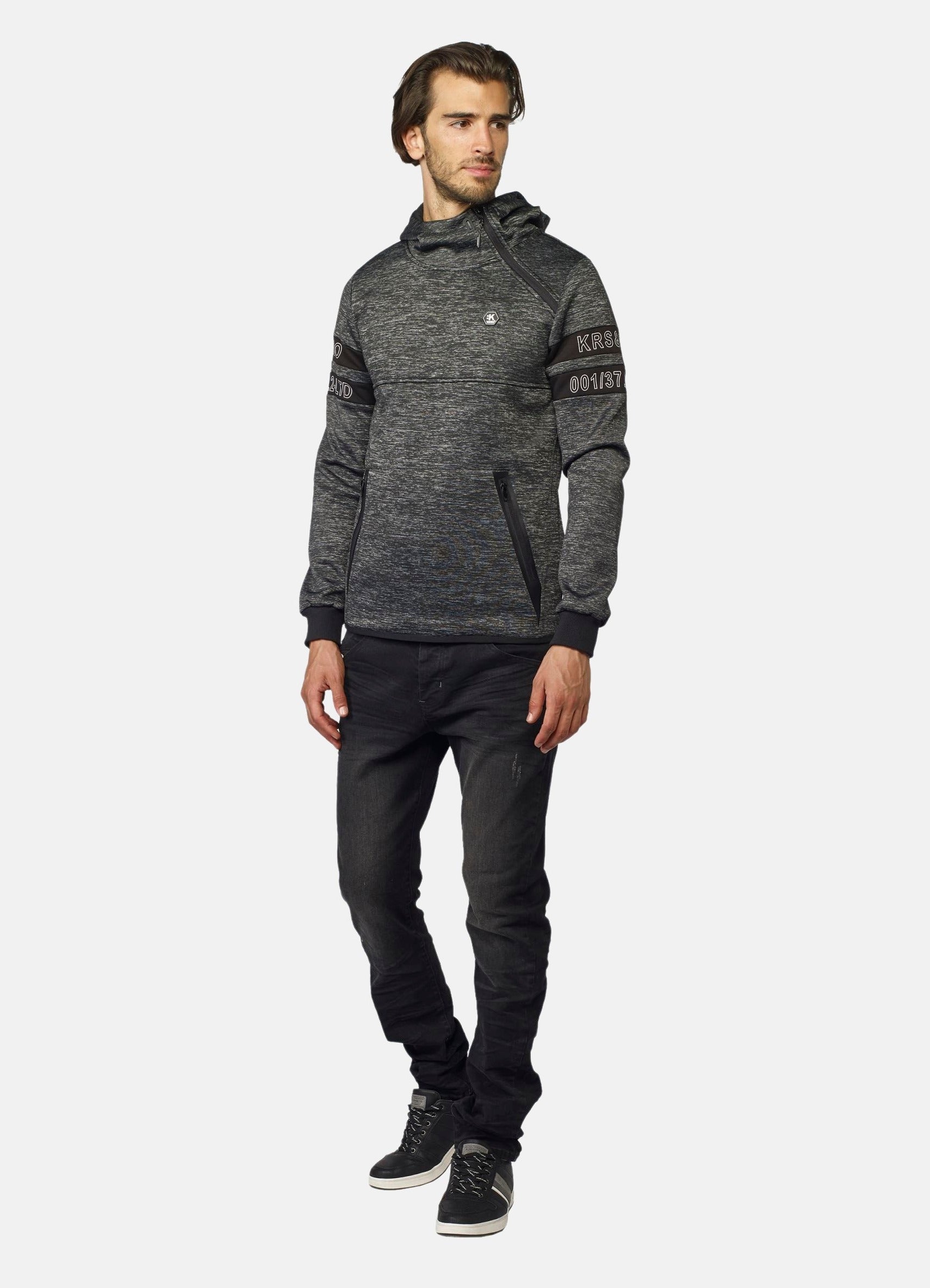 Sudadera con Capucha Hombre Efecto Jaspeado – Koroshi Negro