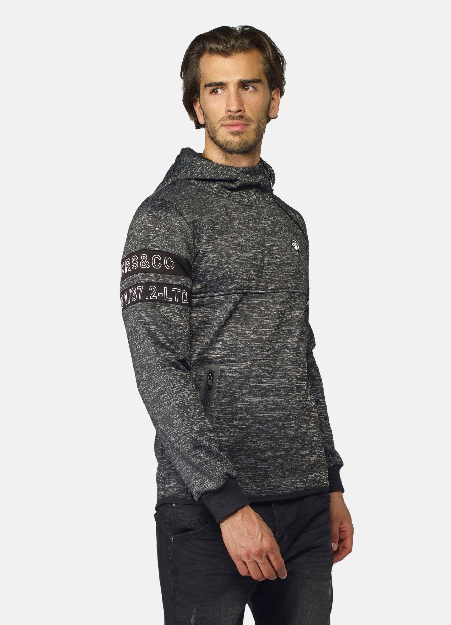 Sudadera con Capucha Hombre Efecto Jaspeado – Koroshi Negro