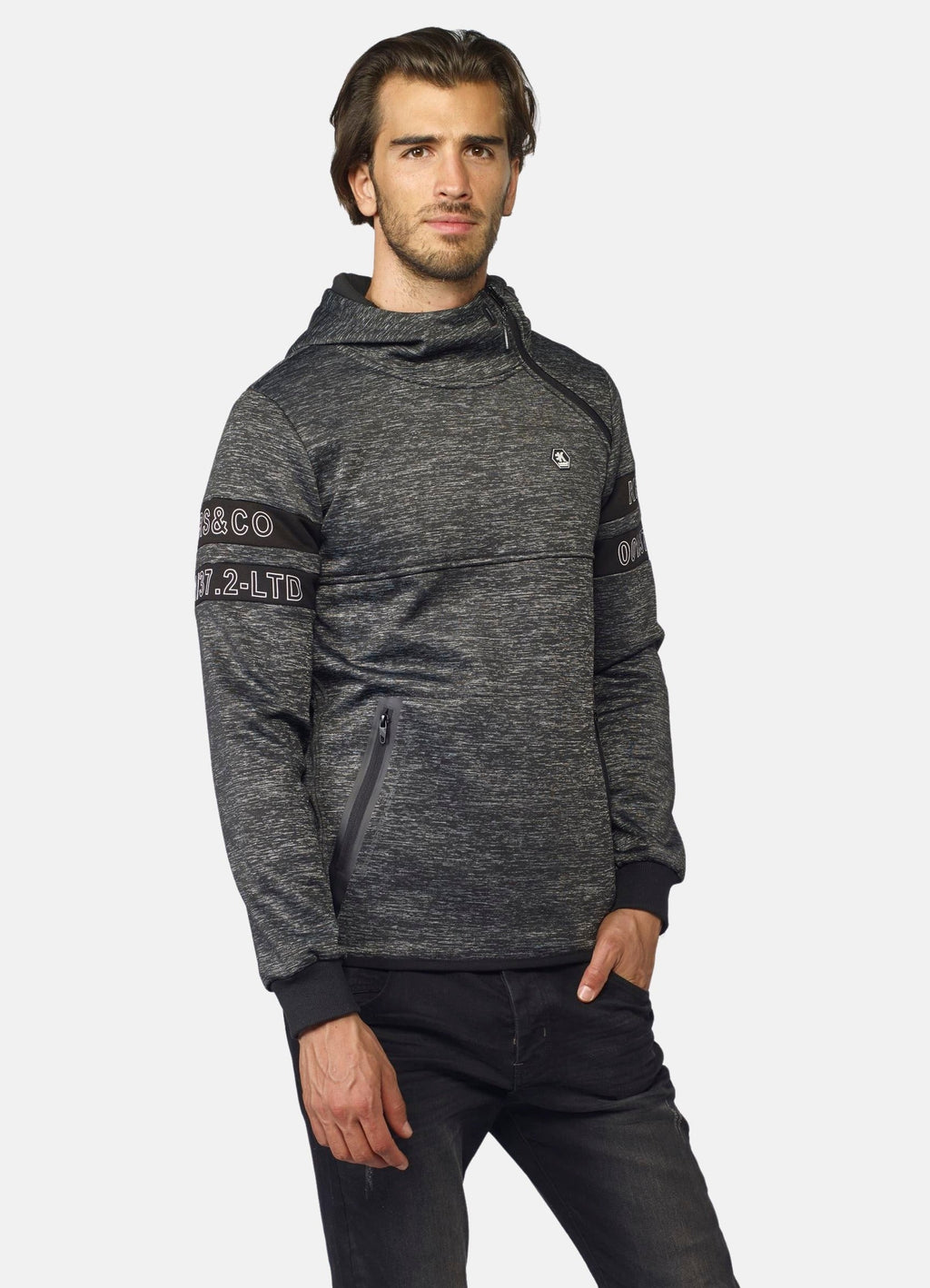 Sudadera con Capucha Hombre Efecto Jaspeado – Koroshi Negro