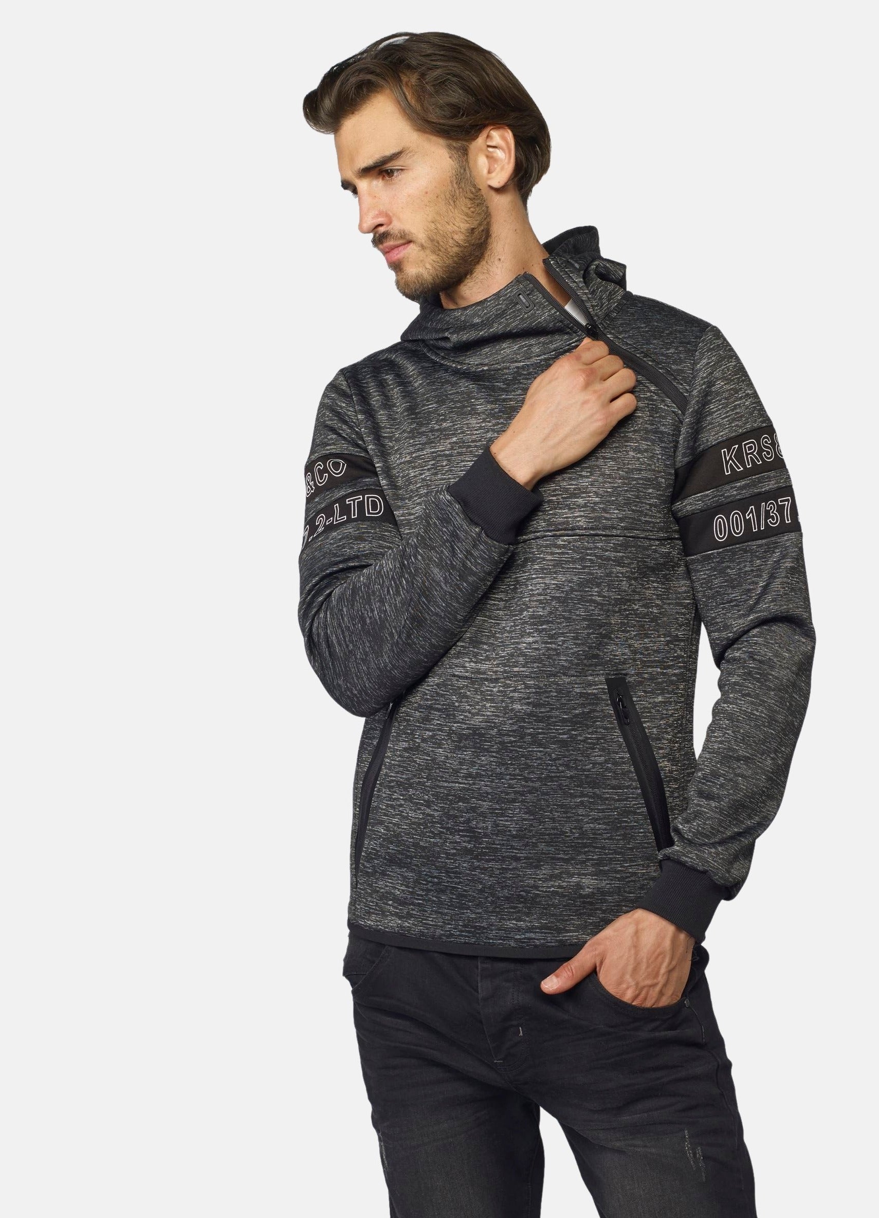 Sudadera con Capucha Hombre Efecto Jaspeado – Koroshi Negro