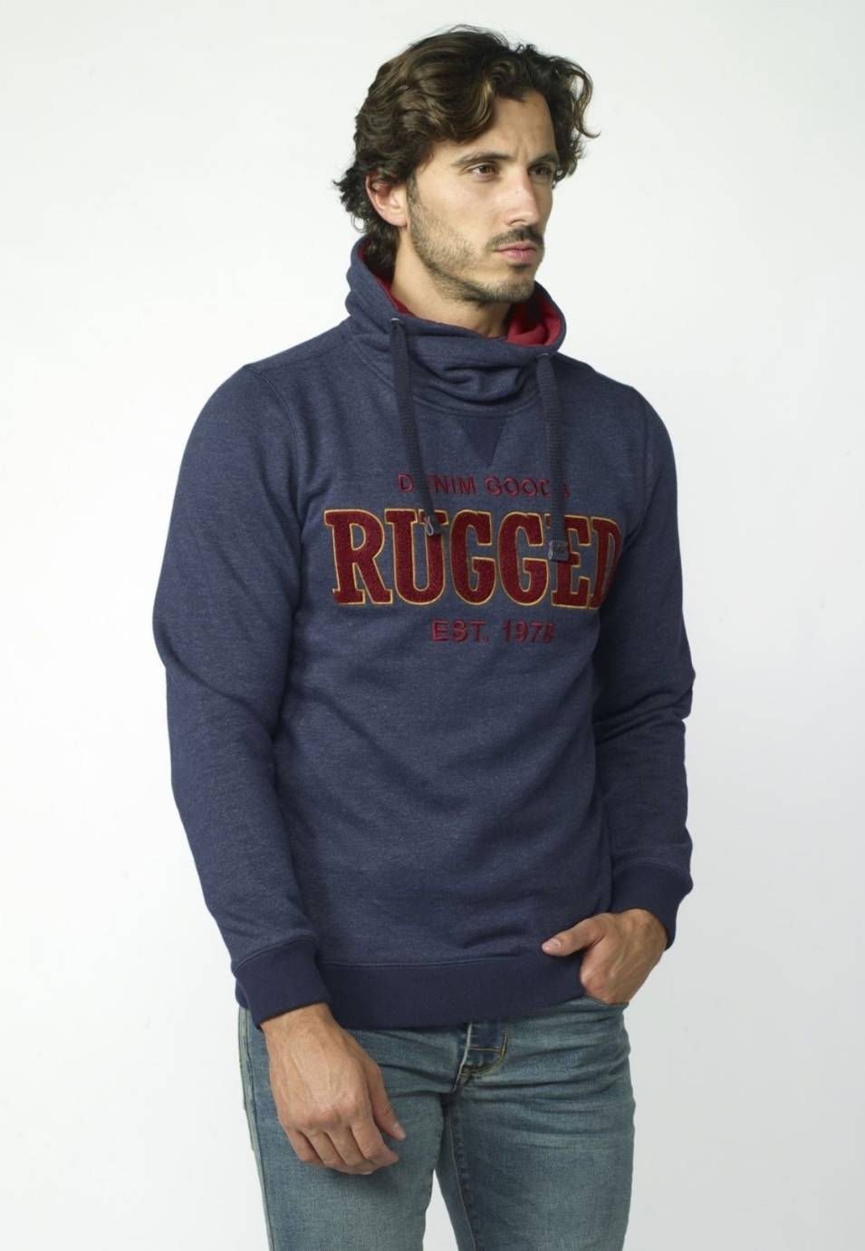 Sudadera Hombre Estampado Texto en Relieve – Koroshi Navy