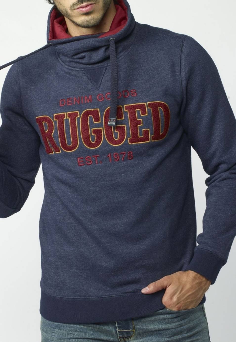 Sudadera Hombre Estampado Texto en Relieve – Koroshi Navy