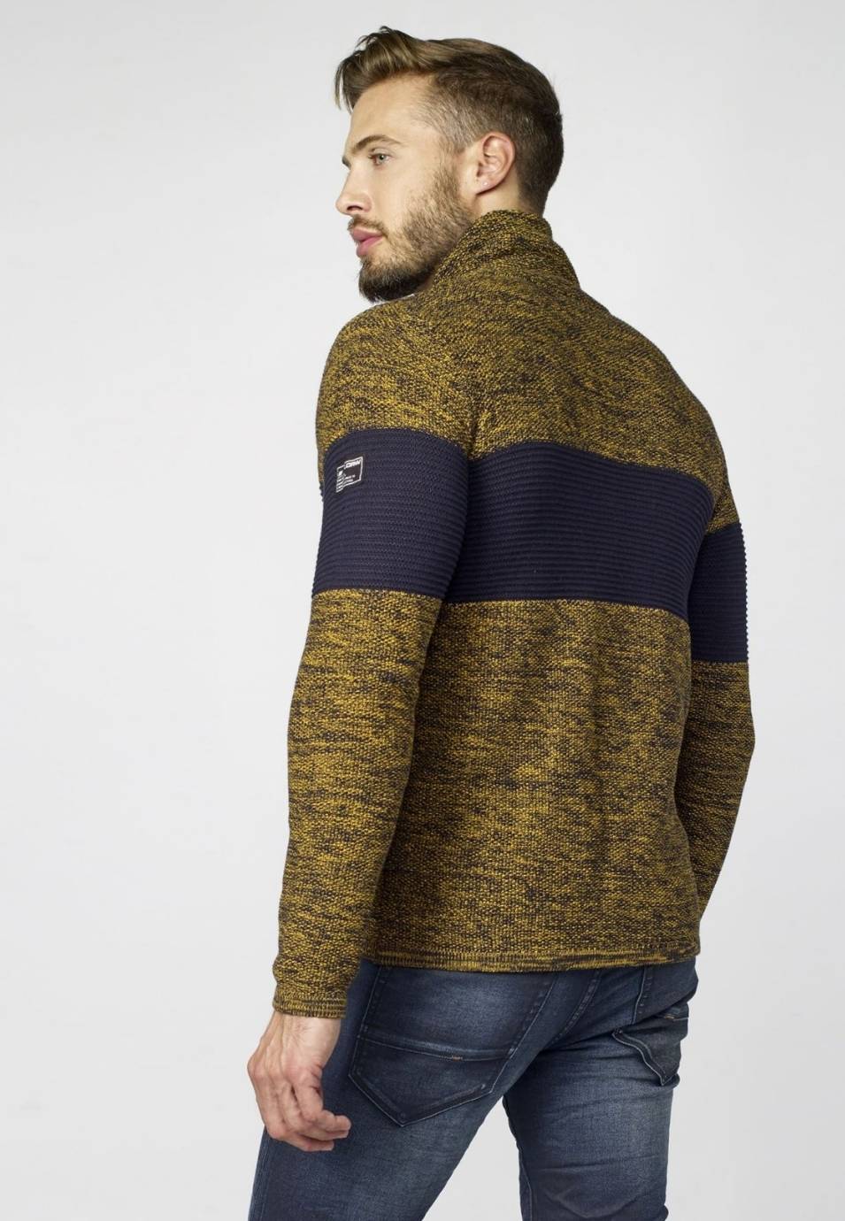 Jersey Hombre Jaspeado Cuello Cruzado con Cremallera – Koroshi 2021TR14