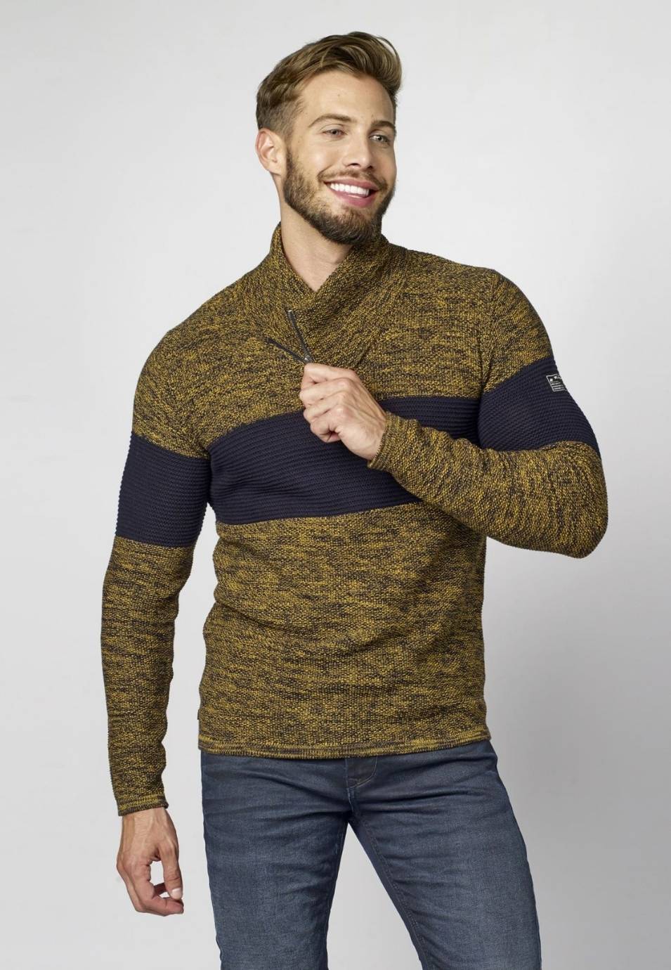 Jersey Hombre Jaspeado Cuello Cruzado con Cremallera – Koroshi 2021TR14