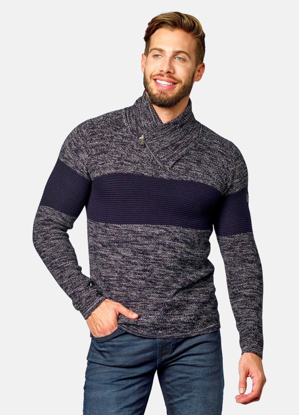 Jersey Hombre Jaspeado Cuello Cruzado con Cremallera – Koroshi 2021TR14