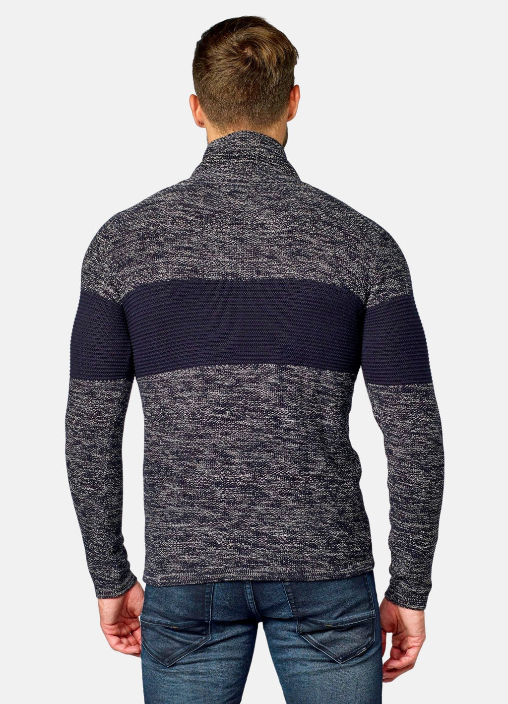 Jersey Hombre Jaspeado Cuello Cruzado con Cremallera – Koroshi 2021TR14