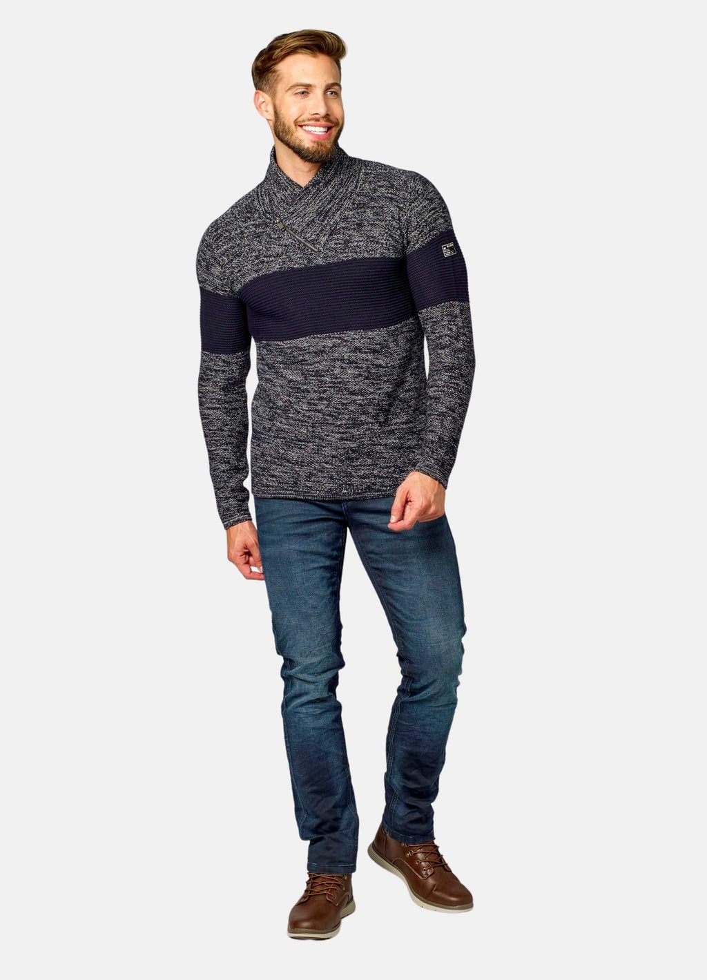 Jersey Hombre Jaspeado Cuello Cruzado con Cremallera – Koroshi 2021TR14
