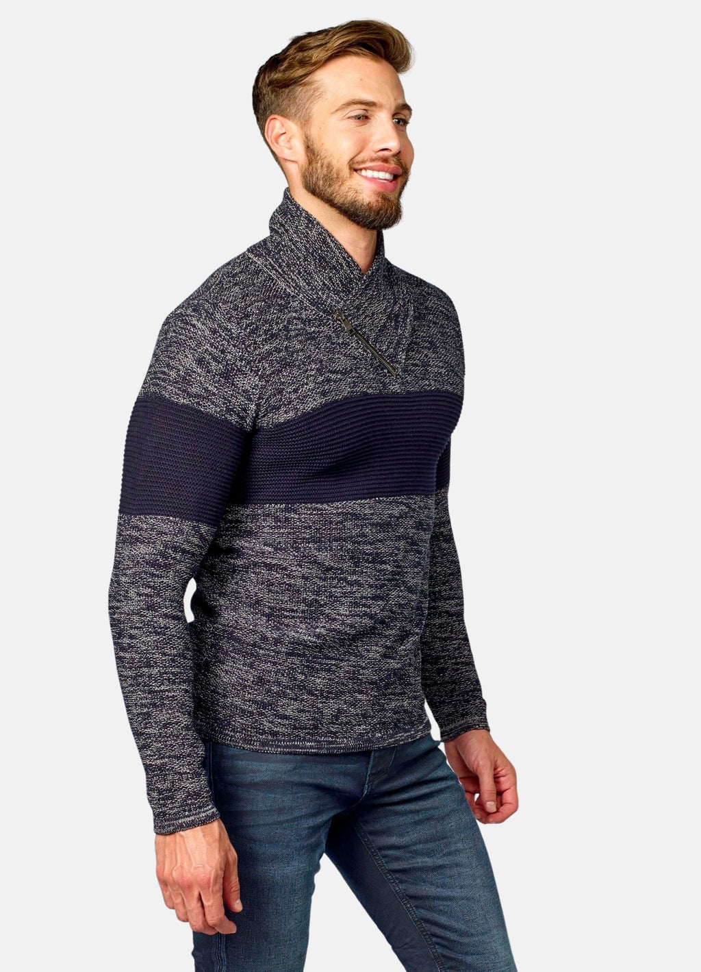 Jersey Hombre Jaspeado Cuello Cruzado con Cremallera – Koroshi 2021TR14