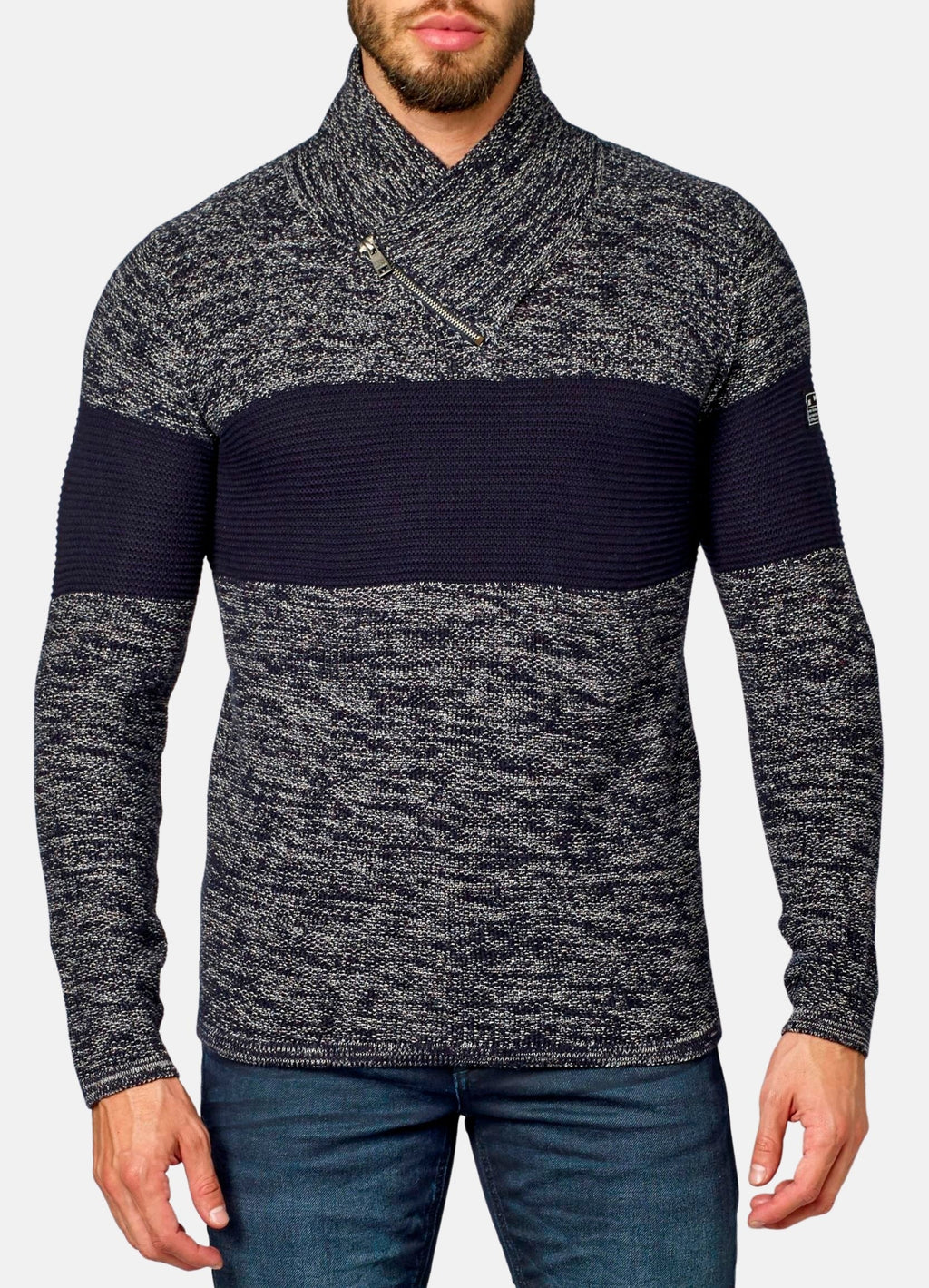 Jersey Hombre Jaspeado Cuello Cruzado con Cremallera – Koroshi 2021TR14