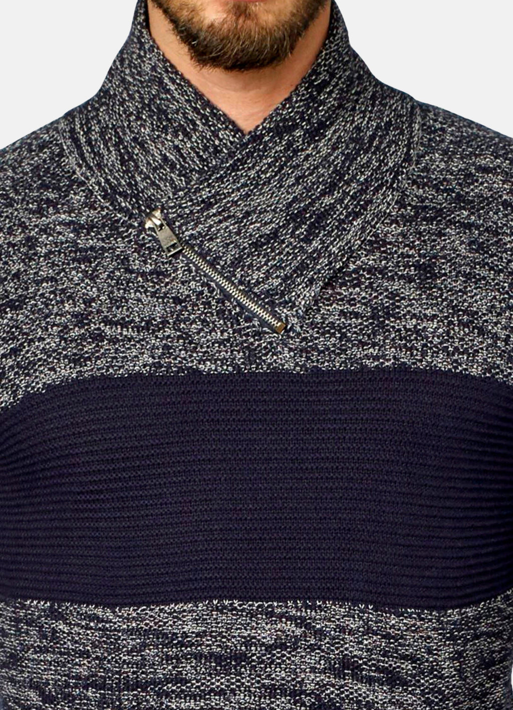 Jersey Hombre Jaspeado Cuello Cruzado con Cremallera – Koroshi 2021TR14