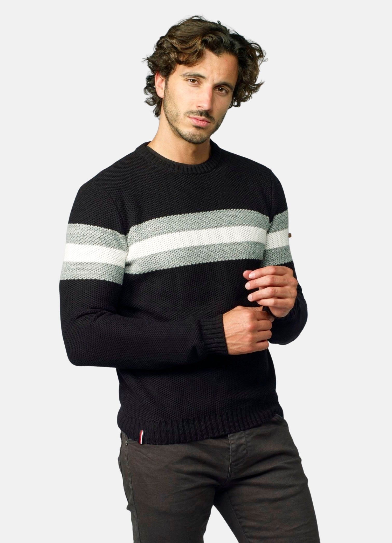 Jersey Hombre Punto de Abeja Rayas a Contraste – Koroshi 2021TR15