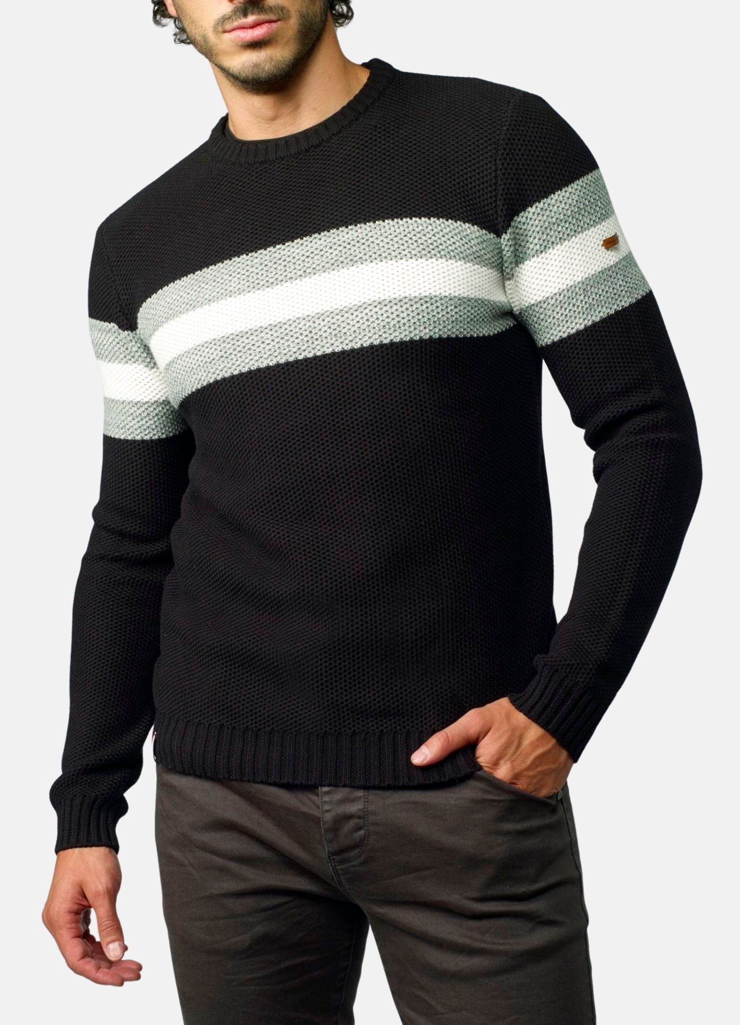 Jersey Hombre Punto de Abeja Rayas a Contraste – Koroshi 2021TR15