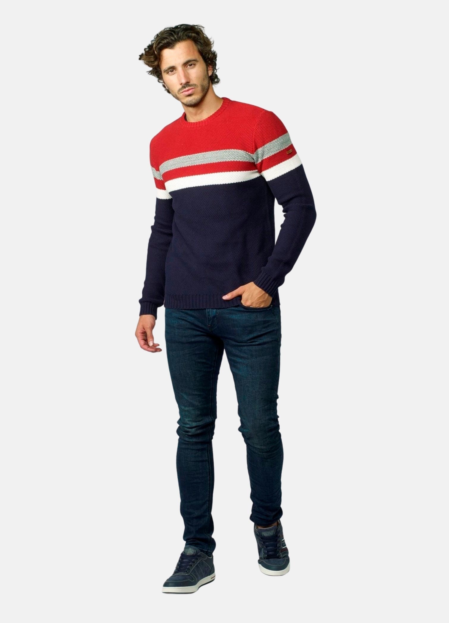 Jersey Hombre Punto de Abeja Rayas a Contraste – Koroshi 2021TR15