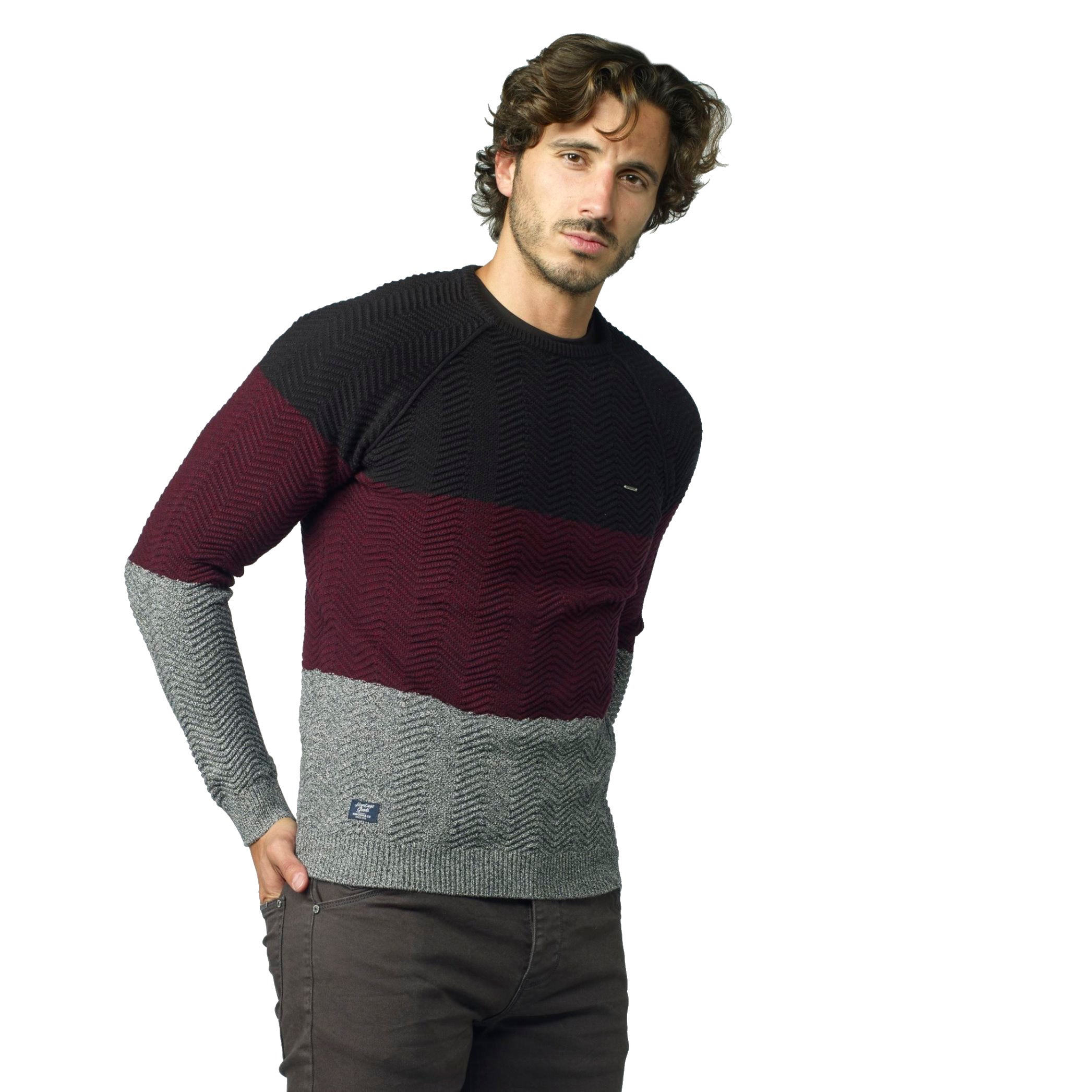 Jersey de Punto Tricolor Hombre Cuello Redondo – Koroshi 2021TR16
