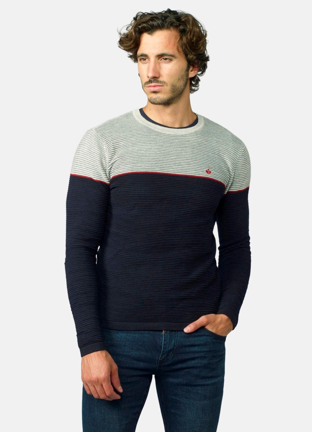 Jersey Punto Canutillo Bicolor Hombre Cuello Redondo – Koroshi 2021TR26