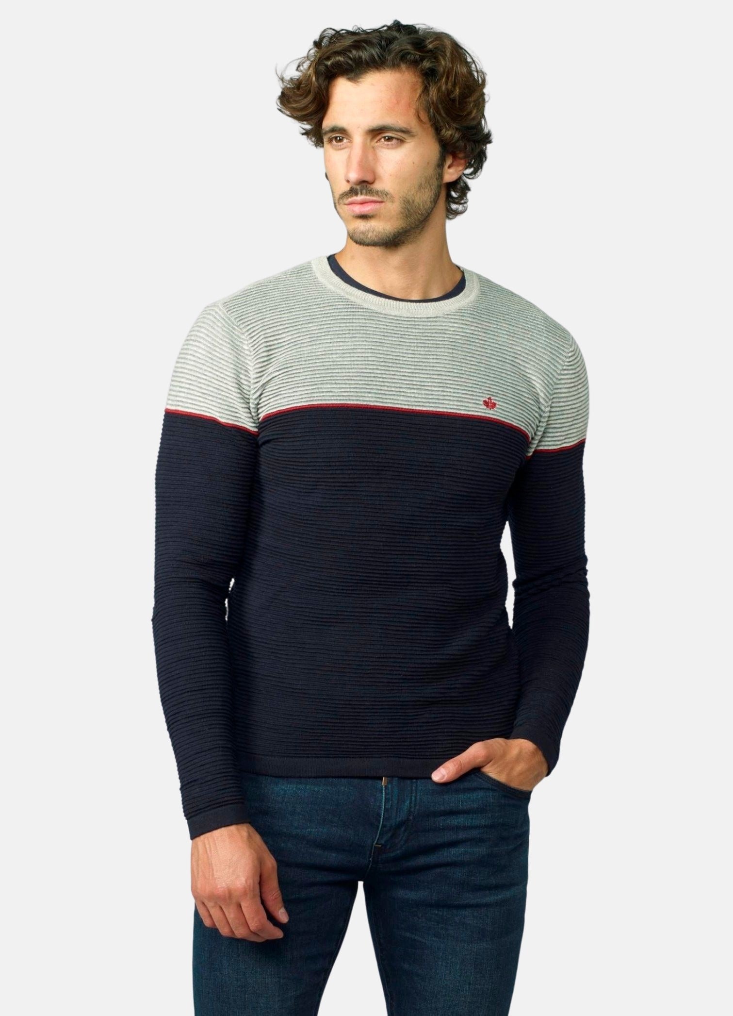 Jersey Punto Canutillo Bicolor Hombre Cuello Redondo – Koroshi 2021TR26