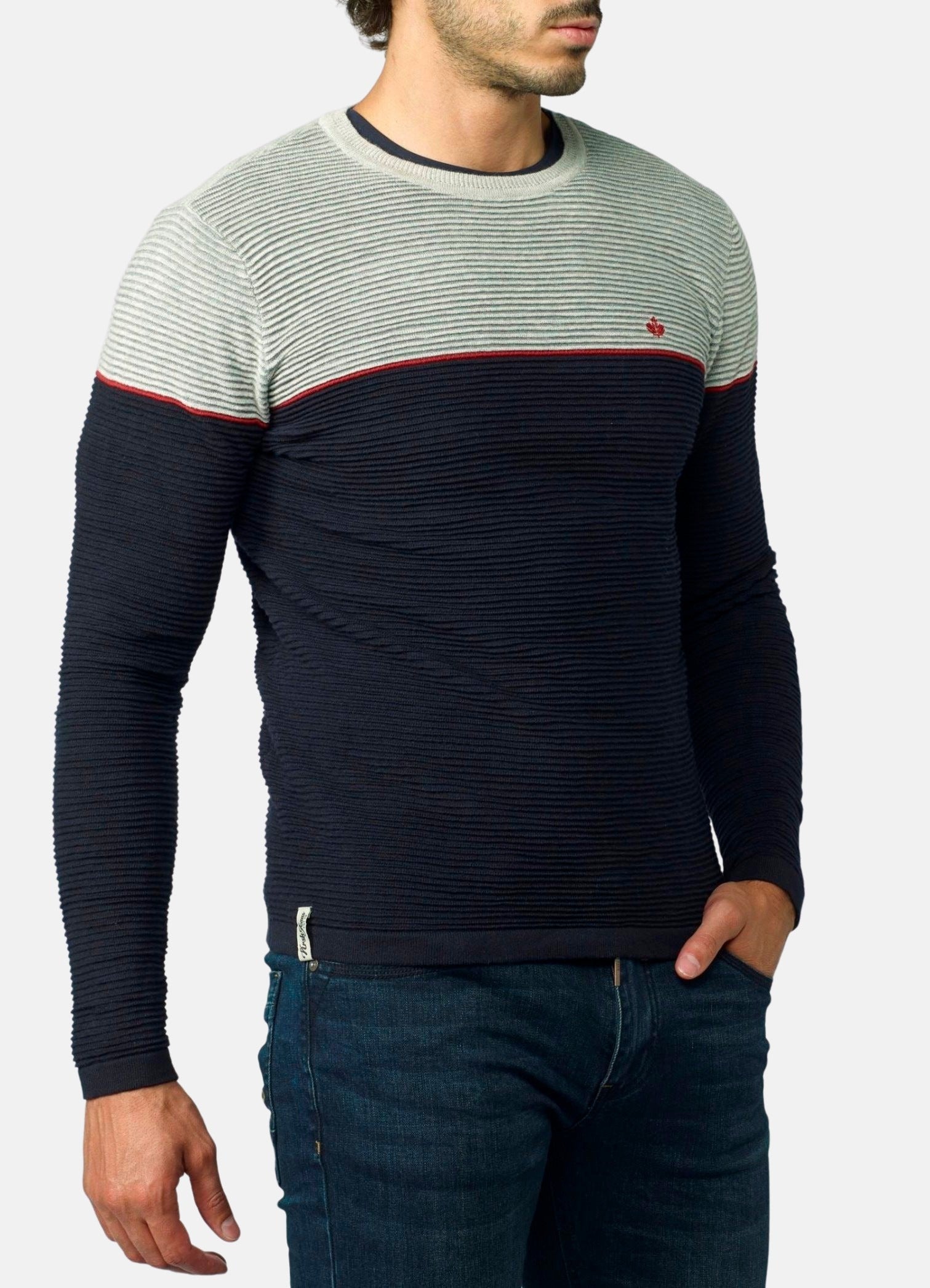 Jersey Punto Canutillo Bicolor Hombre Cuello Redondo – Koroshi 2021TR26