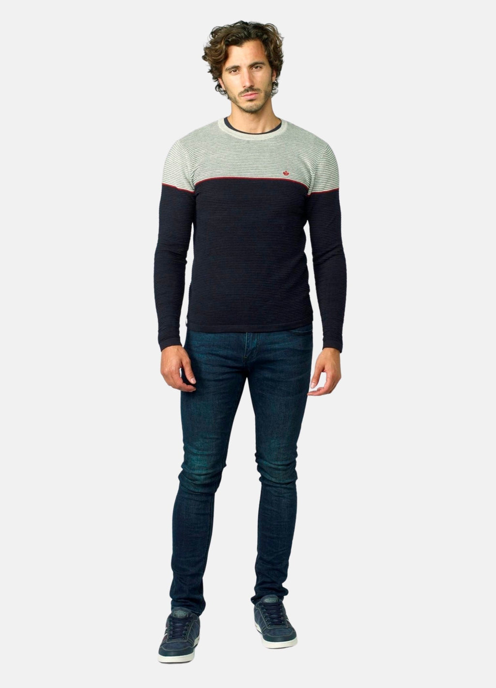 Jersey Punto Canutillo Bicolor Hombre Cuello Redondo – Koroshi 2021TR26