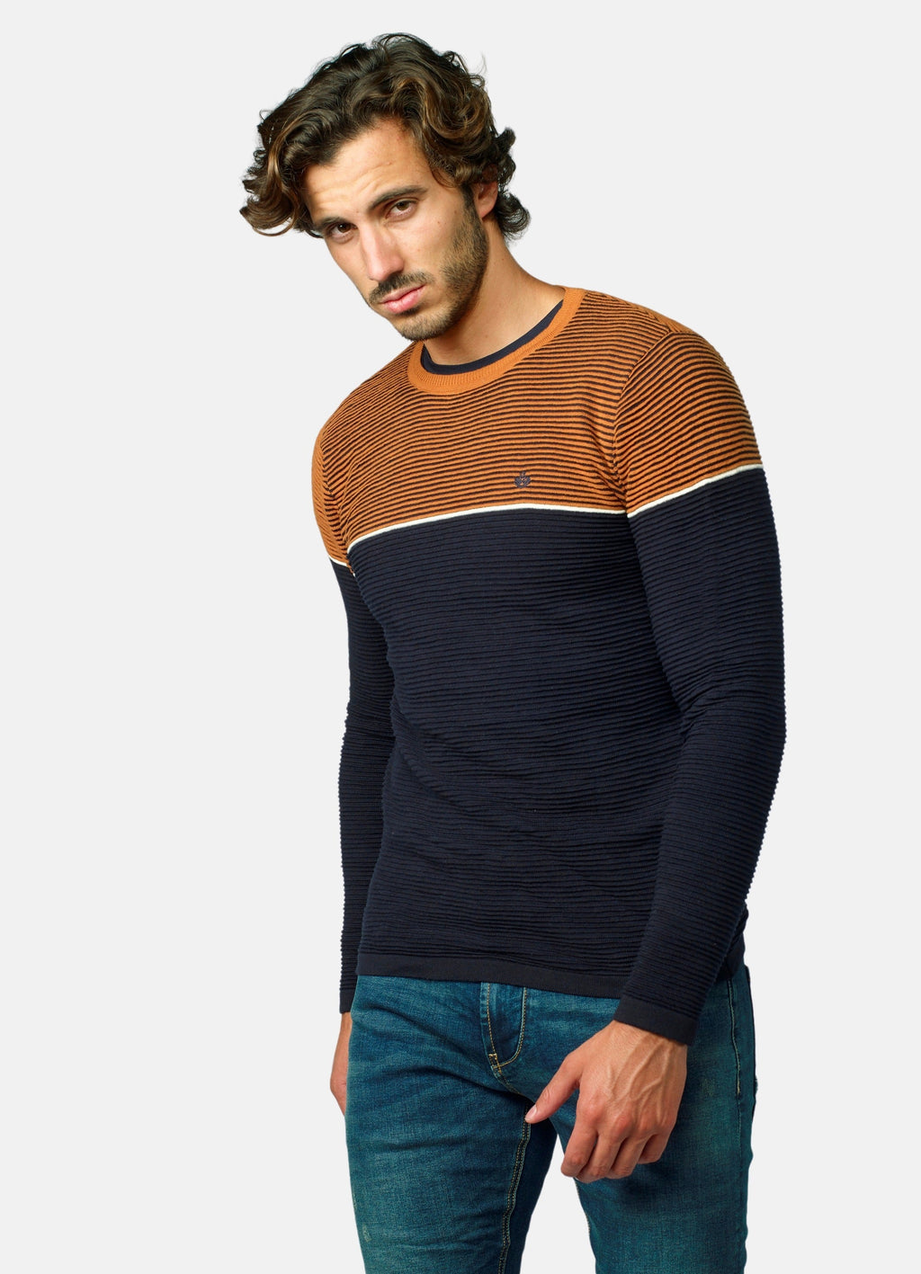 Jersey Punto Canutillo Bicolor Hombre Cuello Redondo – Koroshi 2021TR26