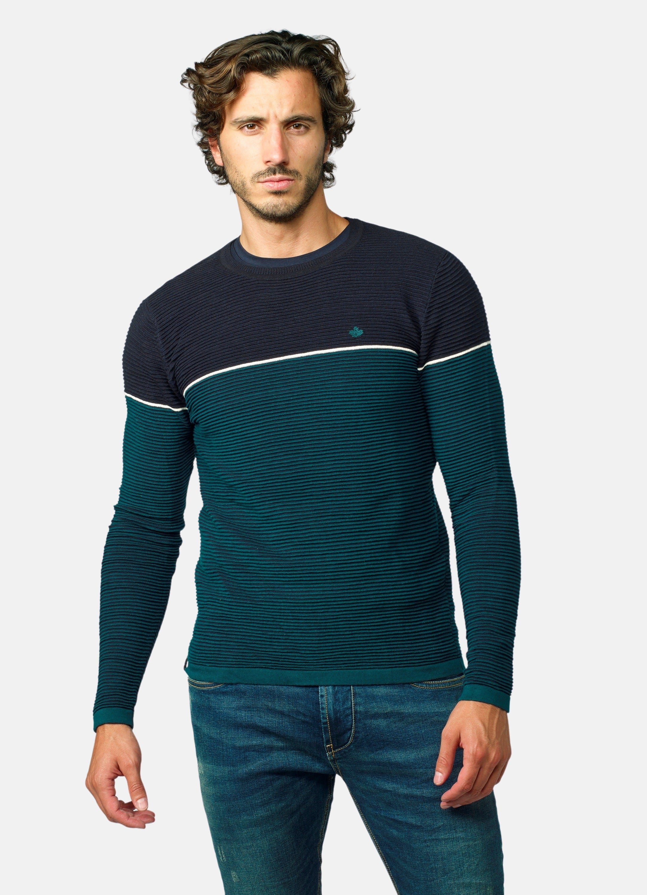 Jersey Punto Canutillo Bicolor Hombre Cuello Redondo – Koroshi 2021TR26