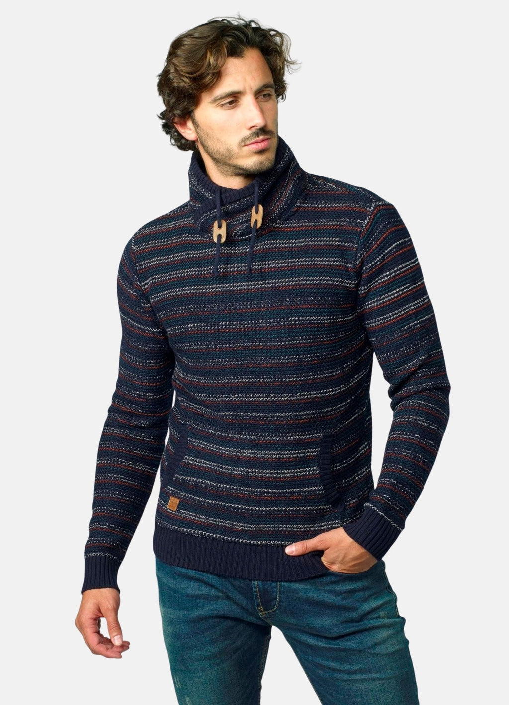 Jersey Punto Rayas Finas Multicolor Hombre – Koroshi Azul Marino