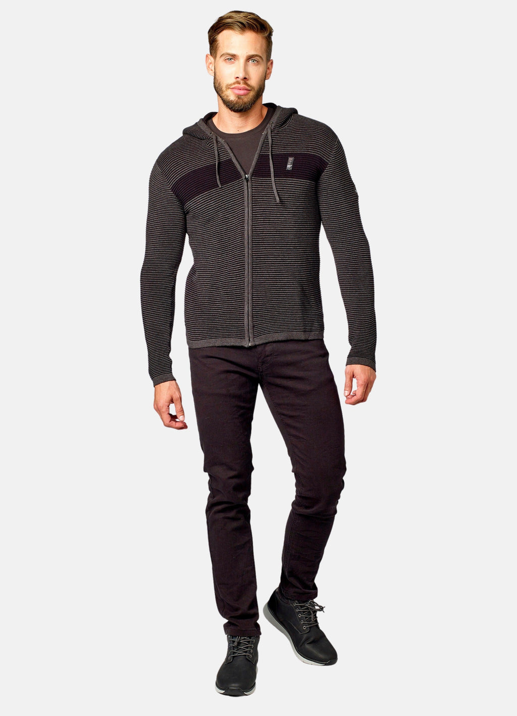 Chaqueta Punto Canutillo Hombre con Capucha y Cremallera – Koroshi Negro