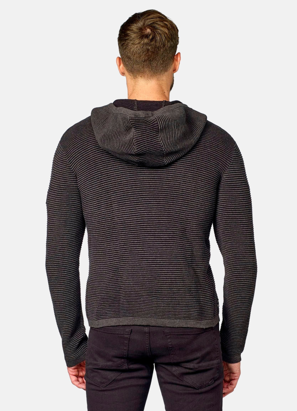 Chaqueta Punto Canutillo Hombre con Capucha y Cremallera – Koroshi Negro