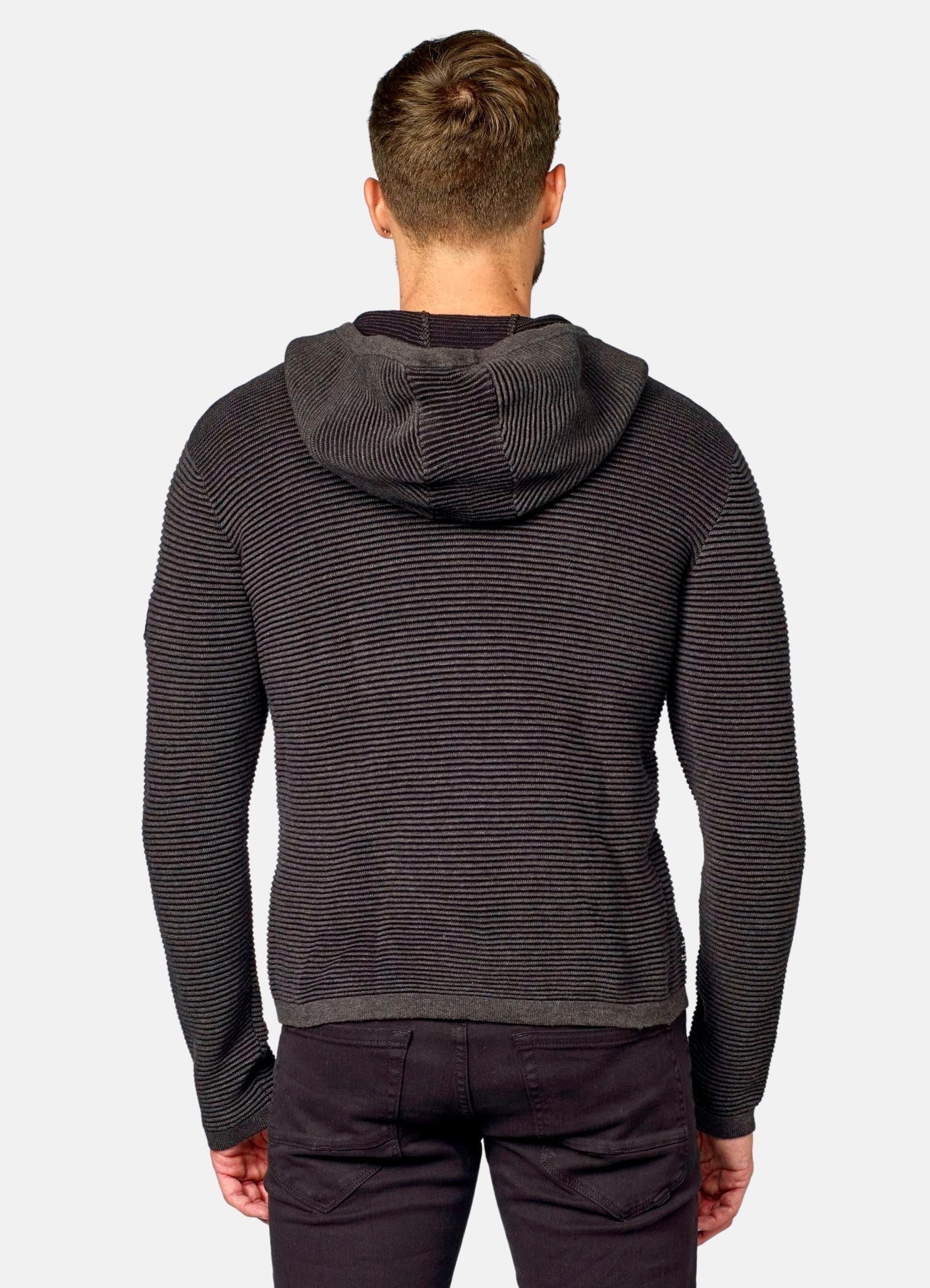 Chaqueta Punto Canutillo Hombre con Capucha y Cremallera – Koroshi Negro