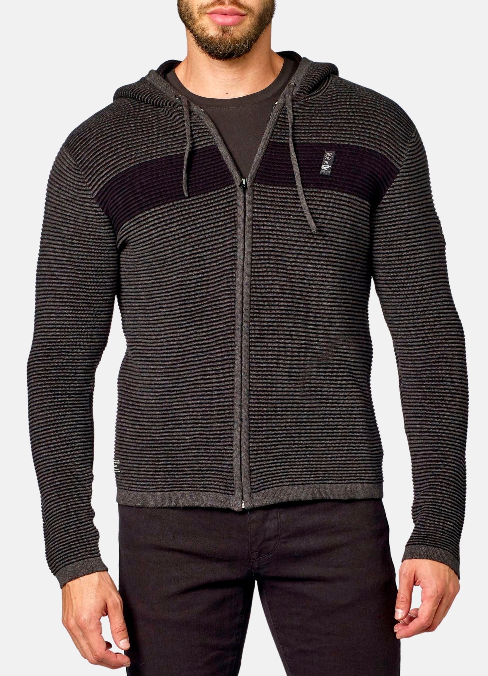 Chaqueta Punto Canutillo Hombre con Capucha y Cremallera – Koroshi Negro