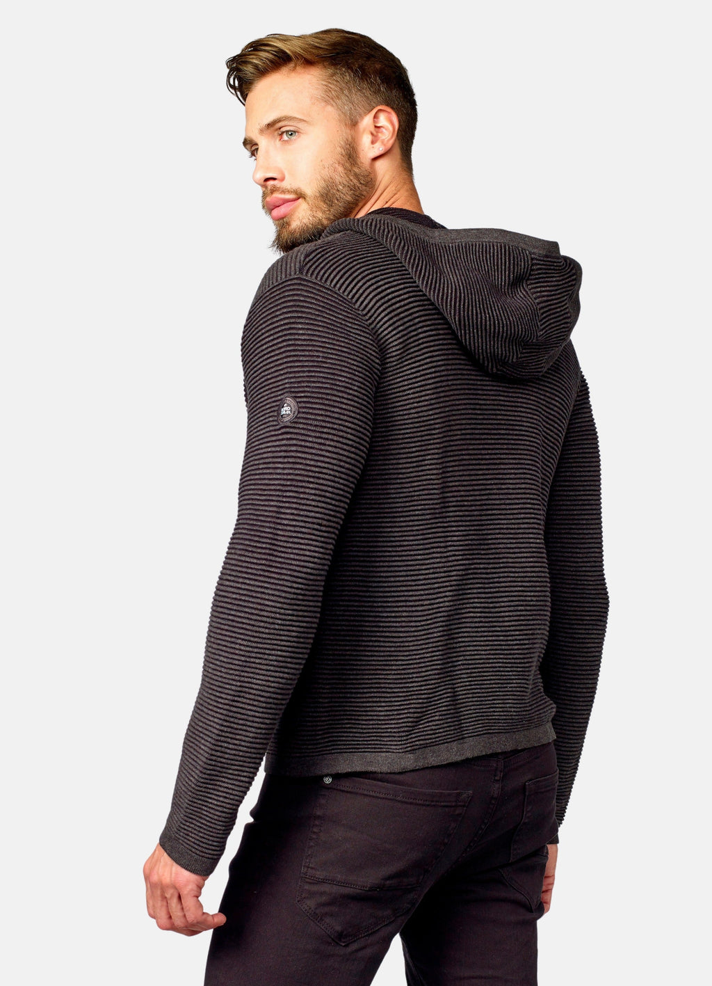 Chaqueta Punto Canutillo Hombre con Capucha y Cremallera – Koroshi Negro