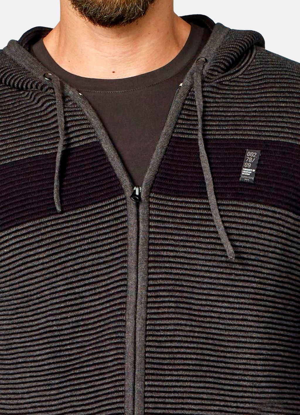 Chaqueta Punto Canutillo Hombre con Capucha y Cremallera – Koroshi Negro