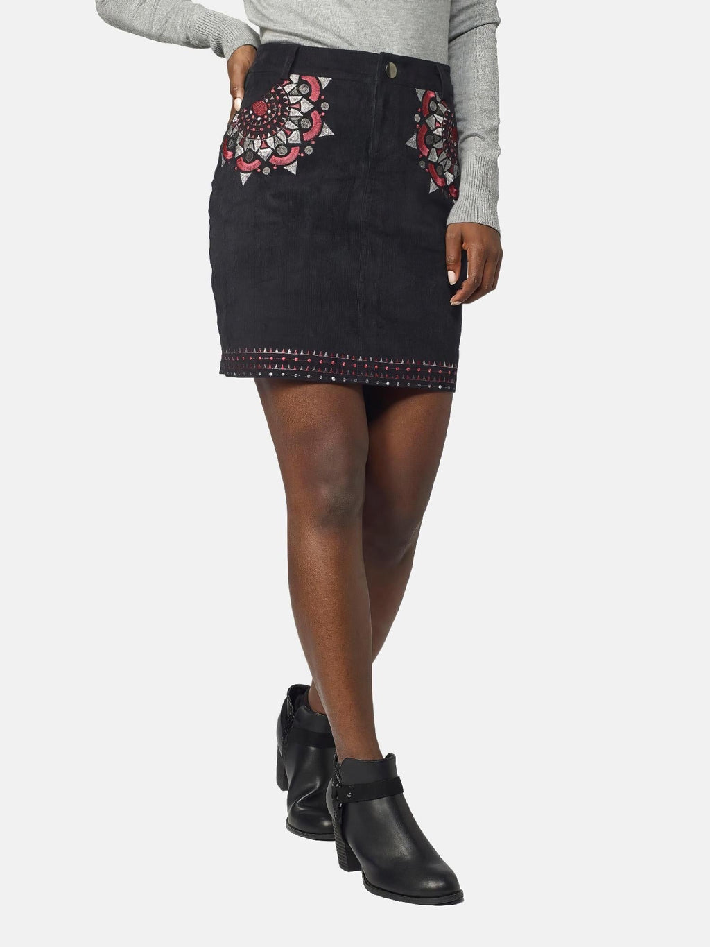 Falda Micropana Mujer con Bordado Étnico – Koroshi Negro