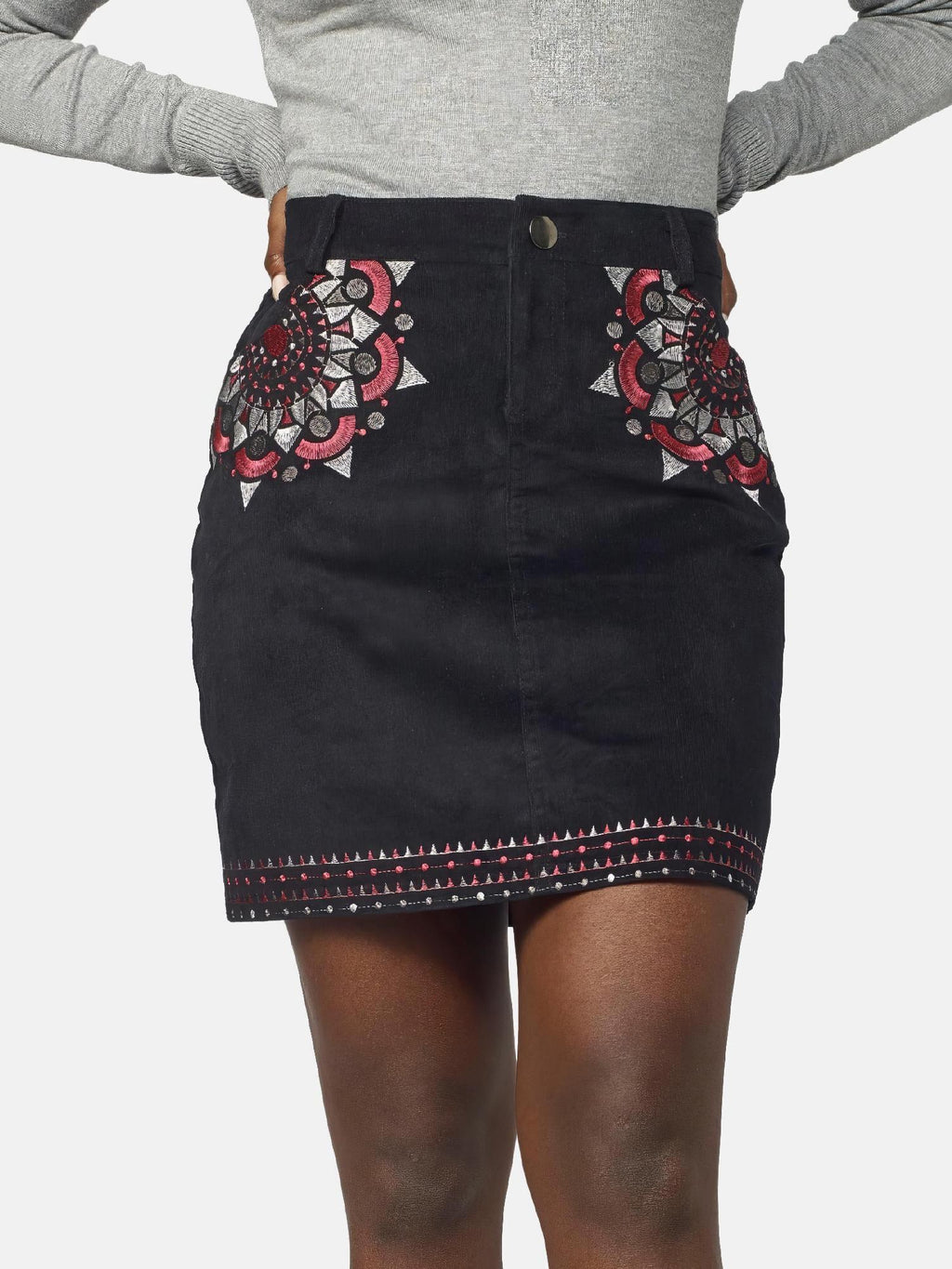 Falda Micropana Mujer con Bordado Étnico – Koroshi Negro