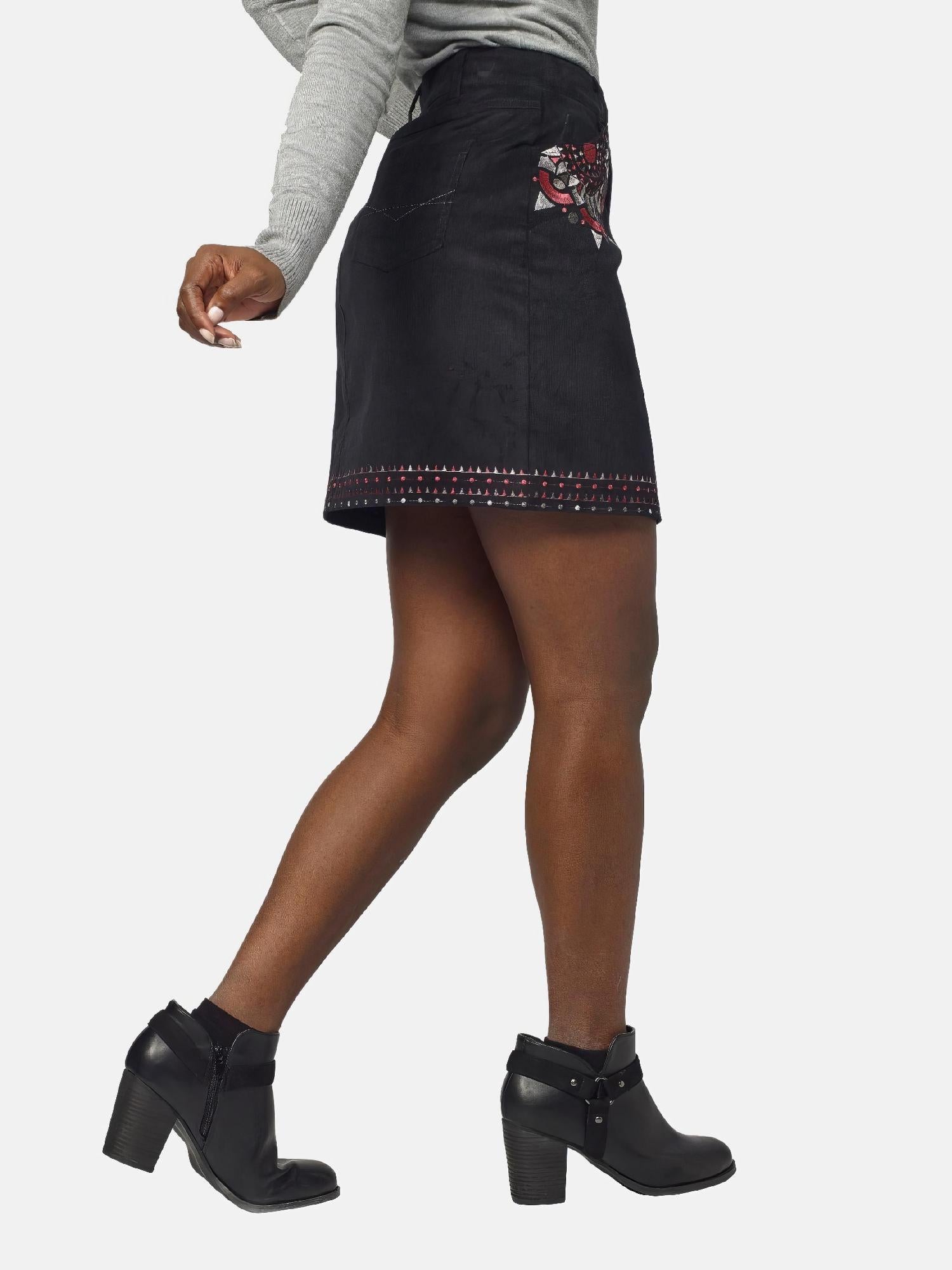 Falda Micropana Mujer con Bordado Étnico – Koroshi Negro