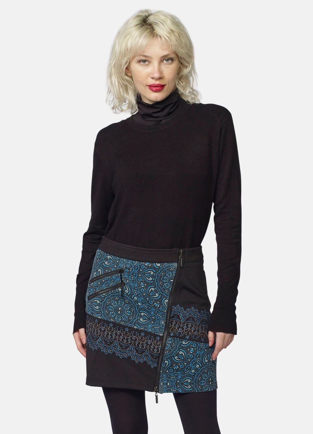 Falda Recta Mujer Estampado Étnico con Lurex – Koroshi Negro