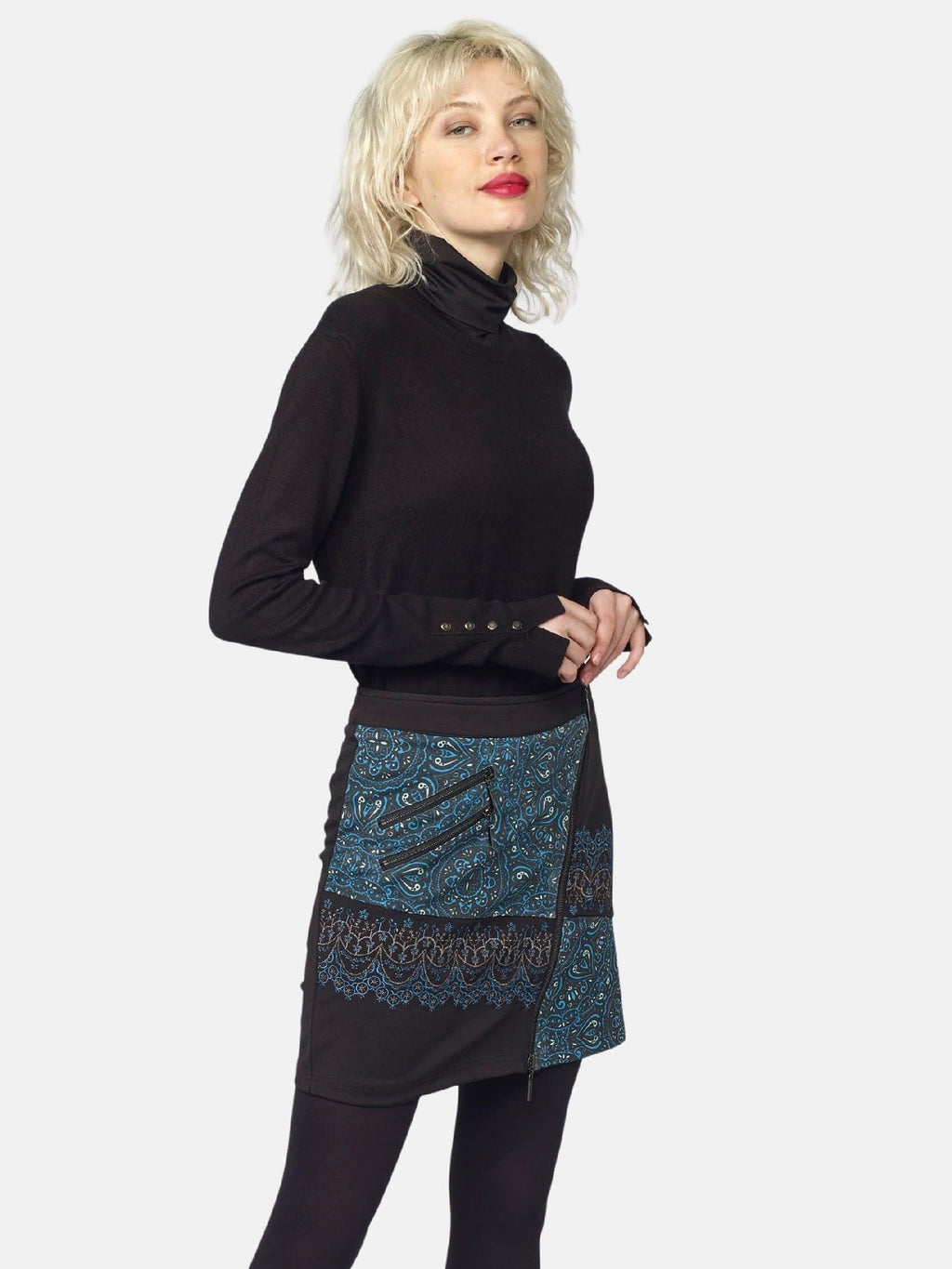 Falda Recta Mujer Estampado Étnico con Lurex – Koroshi Negro