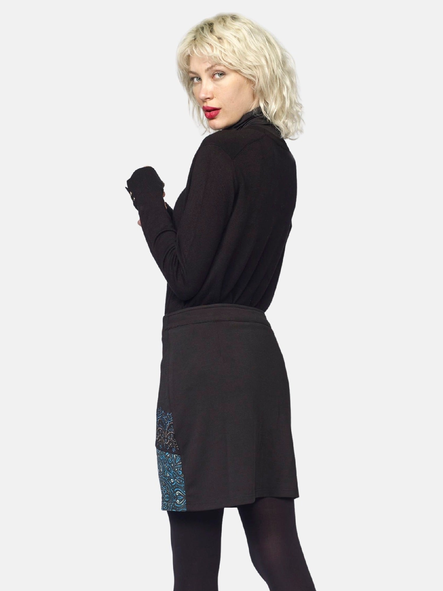 Falda Recta Mujer Estampado Étnico con Lurex – Koroshi Negro