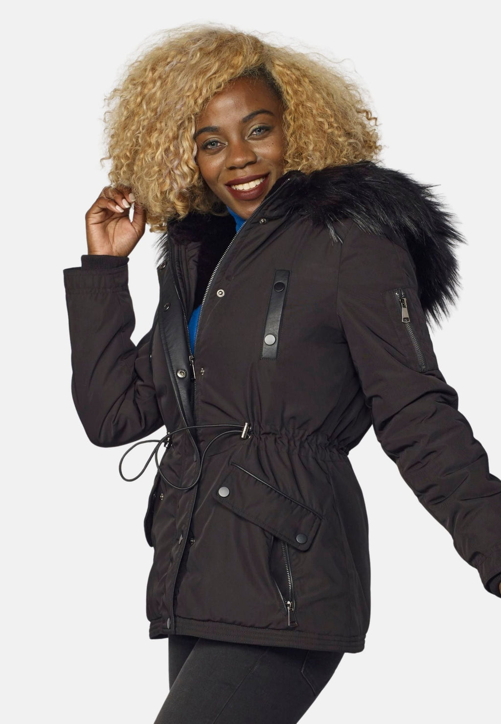 Chaqueta Parka Corta Acolchada Mujer con Capucha de Pelo – Koroshi 2022JA57