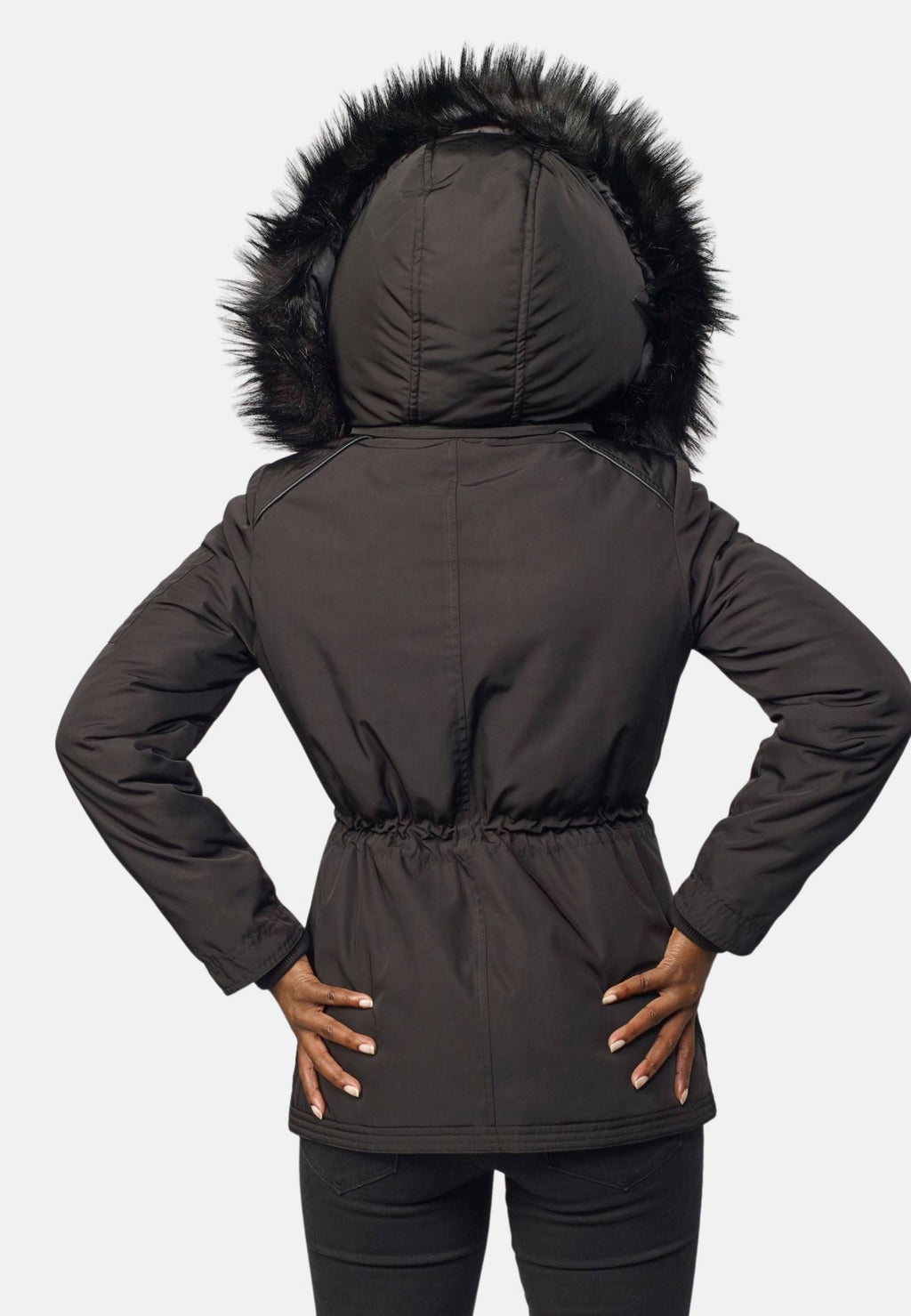 Chaqueta Parka Corta Acolchada Mujer con Capucha de Pelo – Koroshi 2022JA57