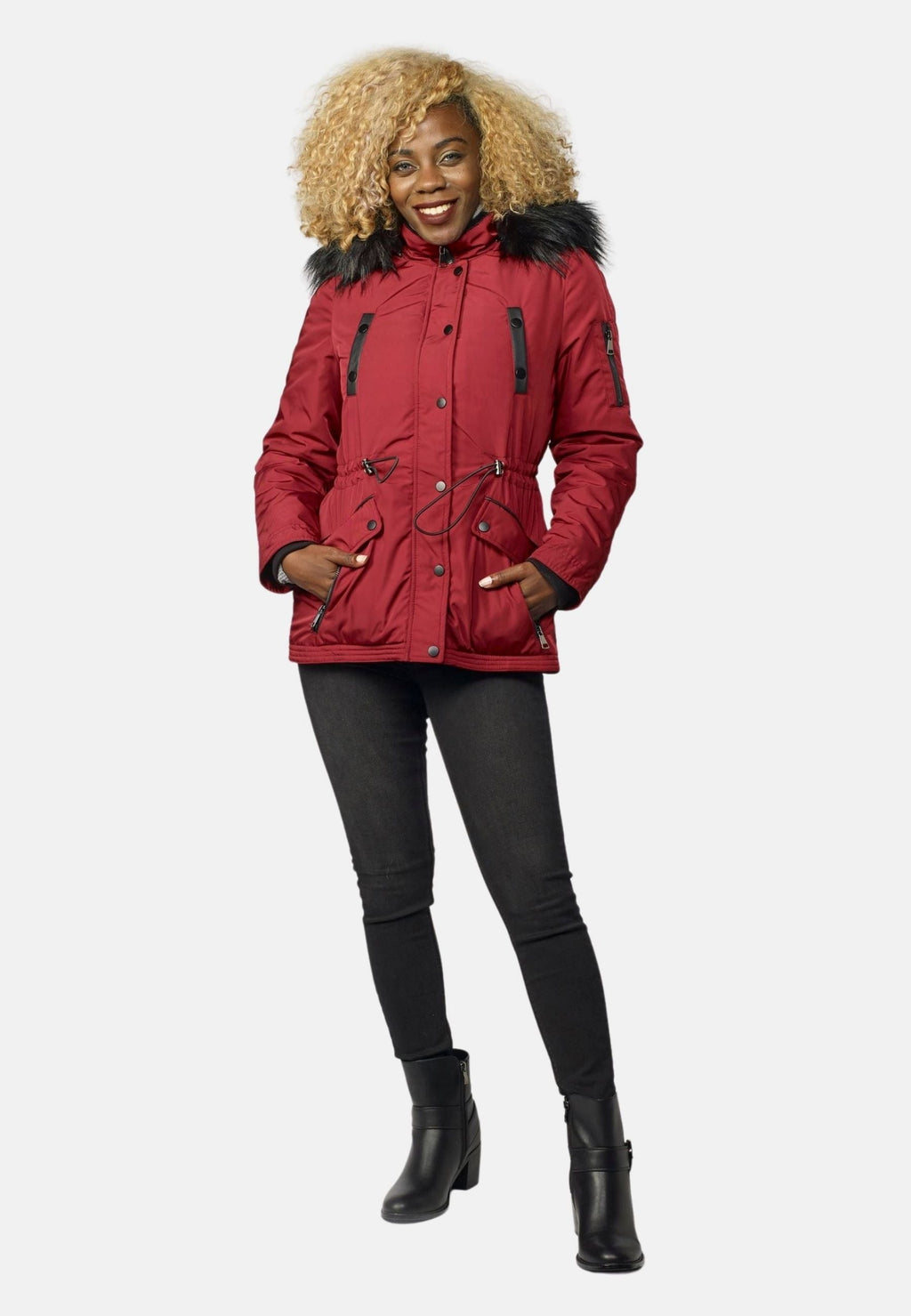 Chaqueta Parka Corta Acolchada Mujer con Capucha de Pelo – Koroshi 2022JA57