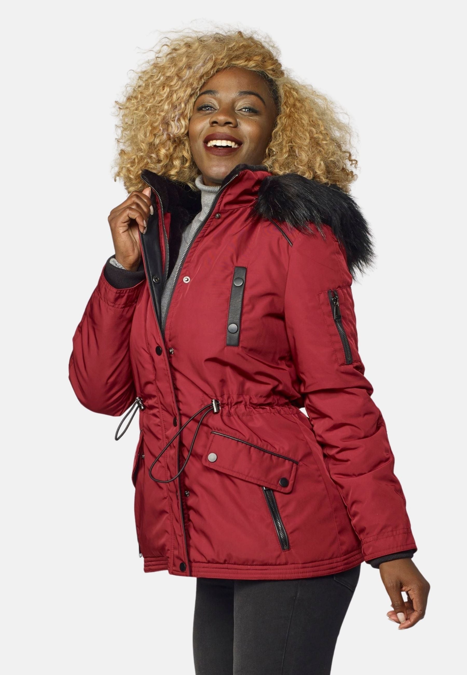 Chaqueta Parka Corta Acolchada Mujer con Capucha de Pelo – Koroshi 2022JA57