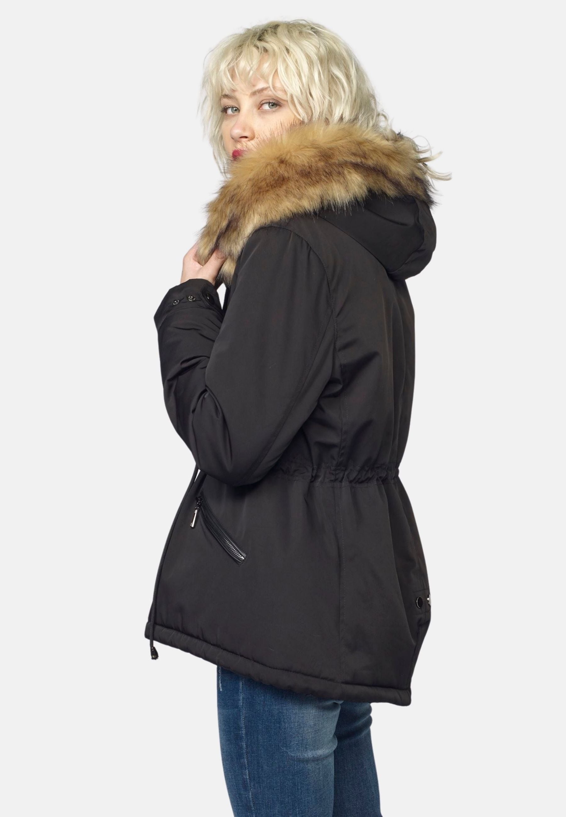Parka Corta Acolchada Mujer con Capucha de Pelo – Koroshi 2022JA62