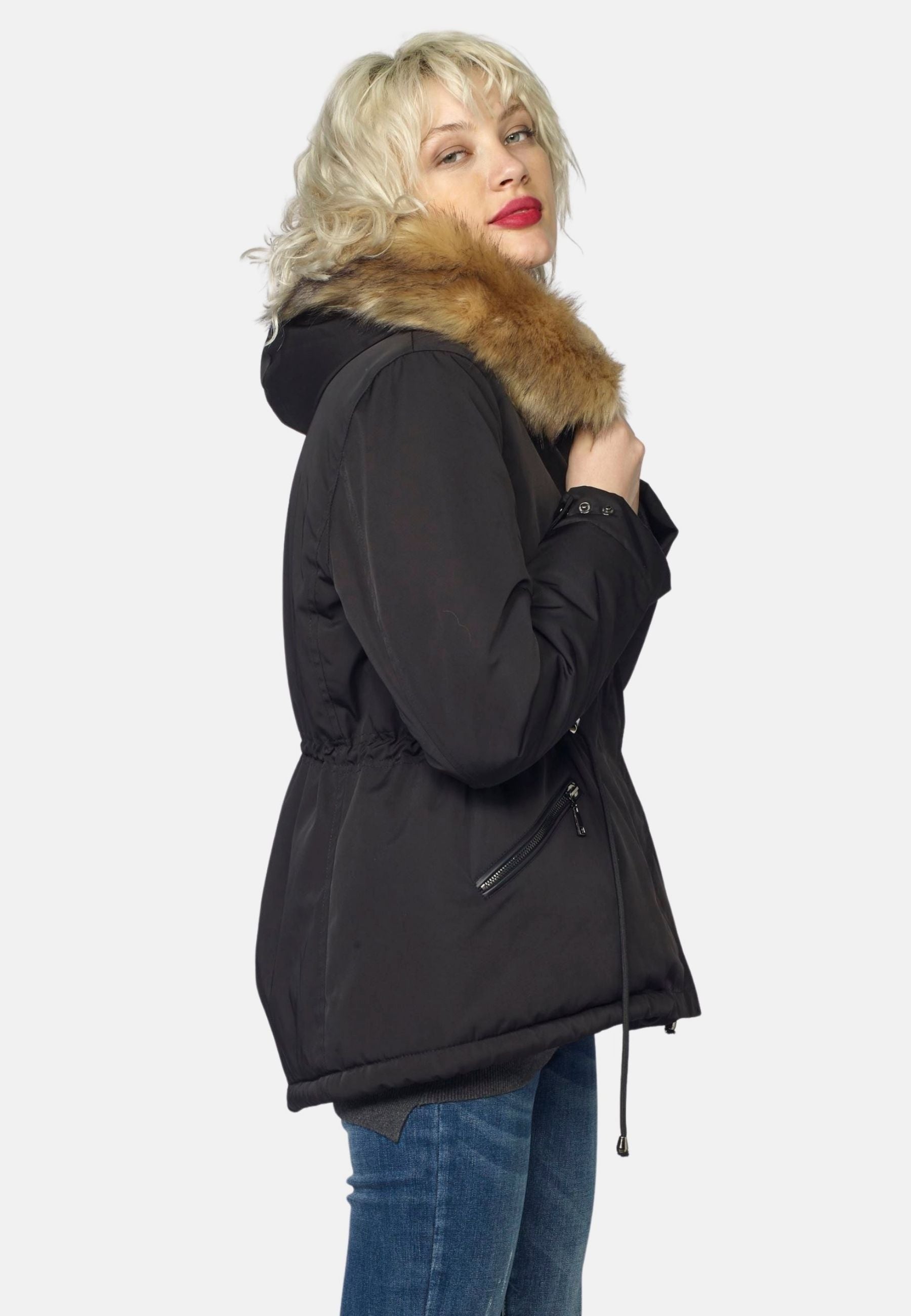 Parka Corta Acolchada Mujer con Capucha de Pelo – Koroshi 2022JA62