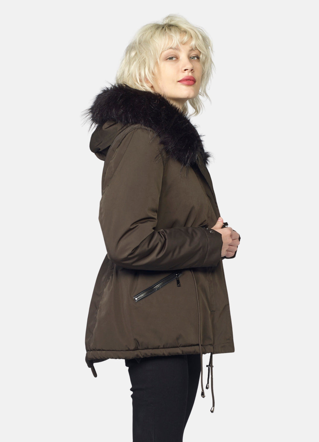 Parka Corta Acolchada Mujer con Capucha de Pelo – Koroshi 2022JA62