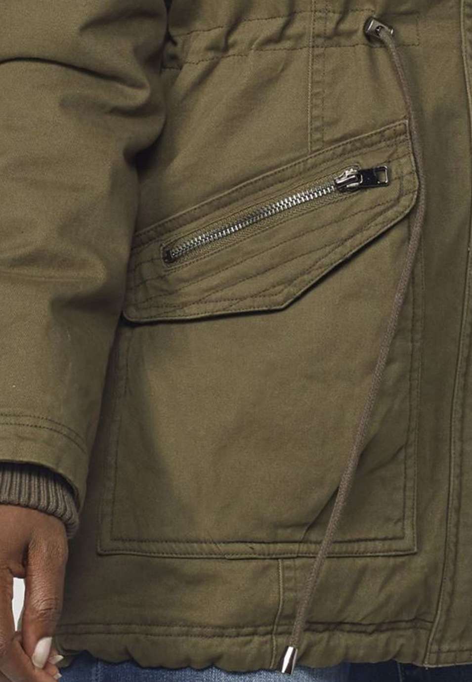 Parka Larga Mujer de Algodón con Capucha de Pelo – Koroshi Caqui