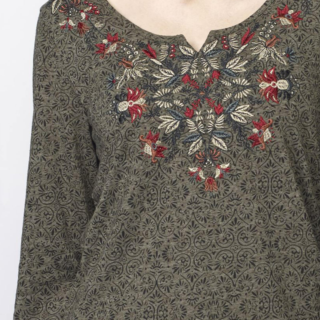 Camiseta Manga Larga Mujer Bordado Floral y Lurex – Koroshi 2022ML22