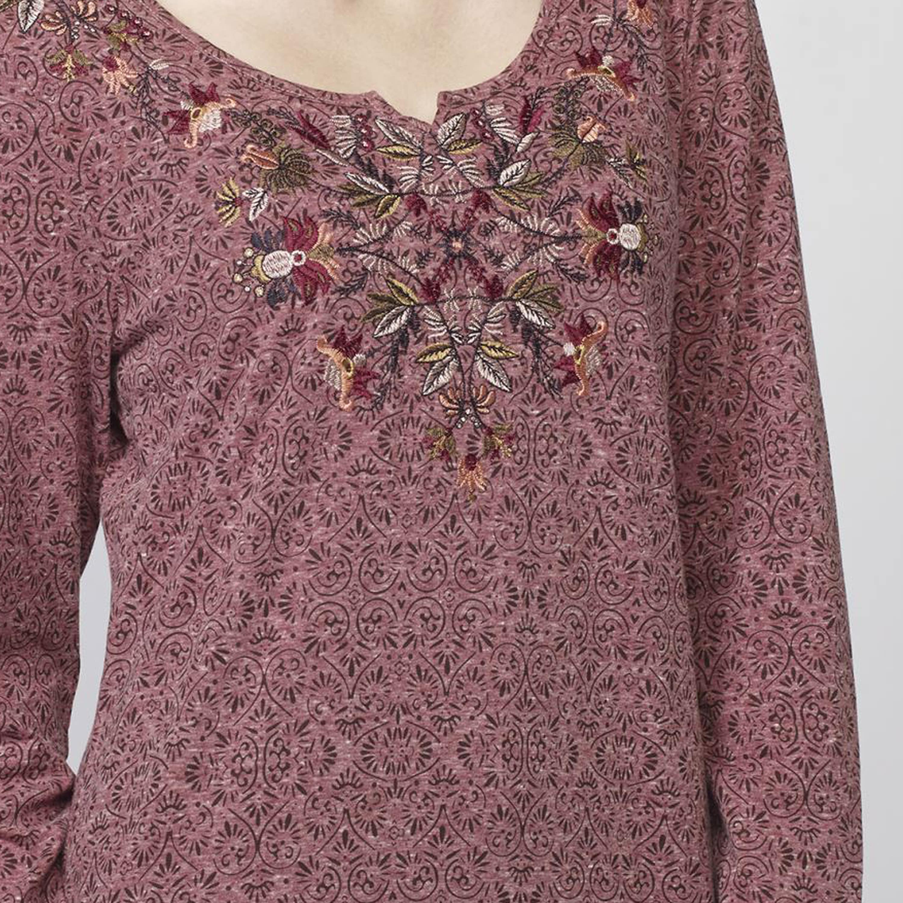 Camiseta Manga Larga Mujer Bordado Floral y Lurex – Koroshi 2022ML22