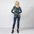 Camiseta Manga Larga Mujer Estampado Floral y Brillantes – Koroshi Antracita