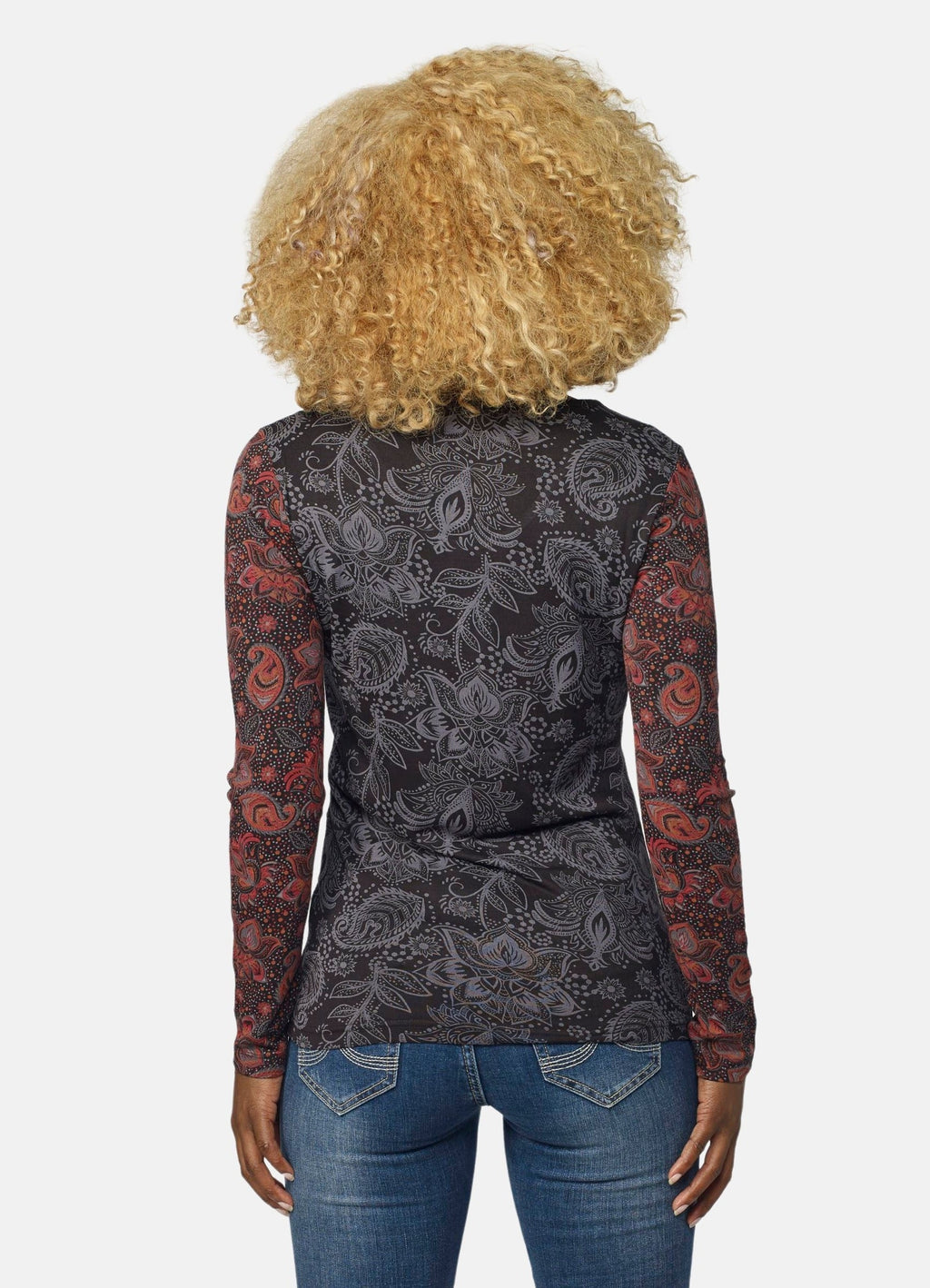 Camiseta Manga Larga Mujer Estampado Cachemir – Koroshi 2022ML77