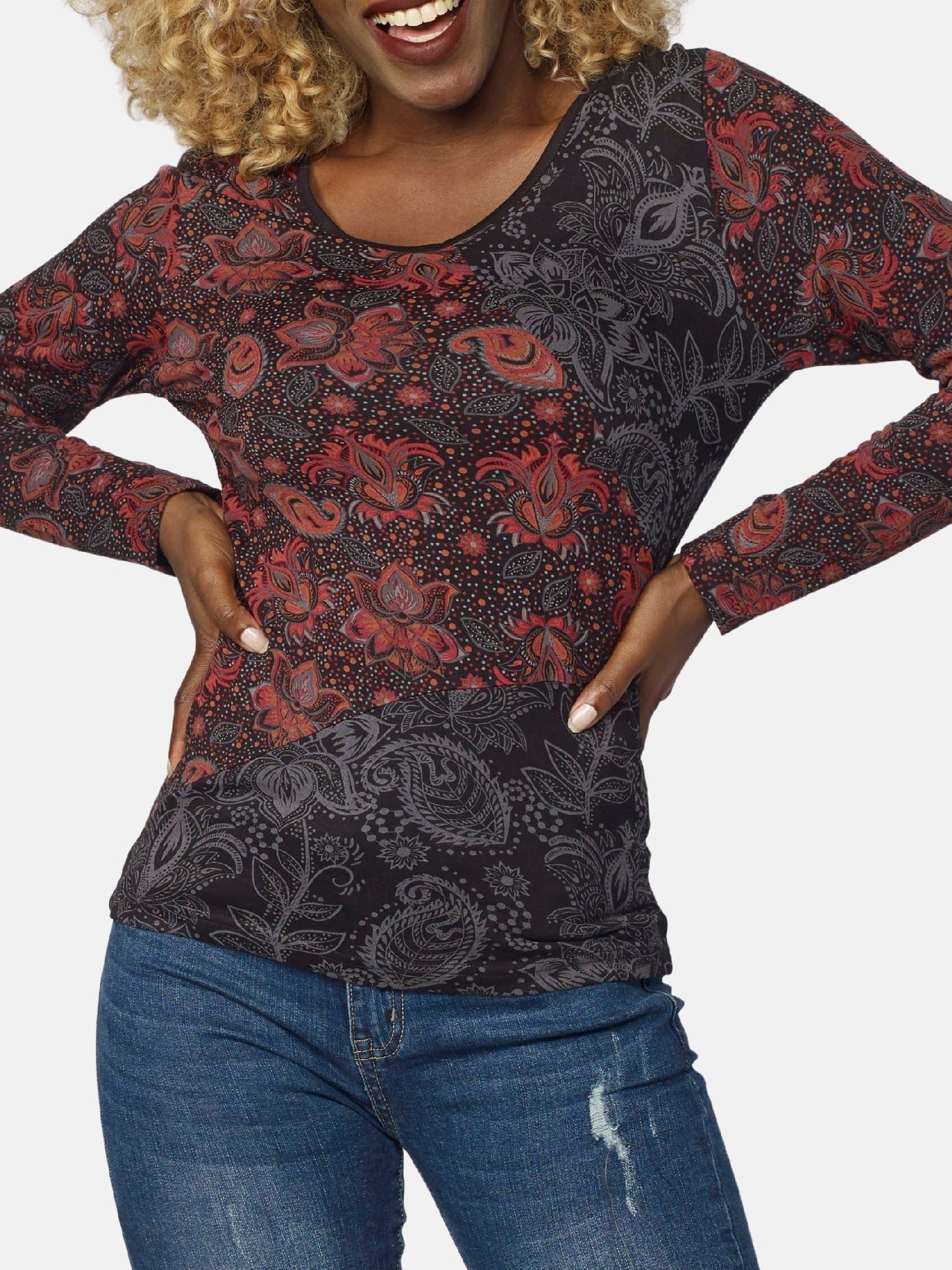Camiseta Manga Larga Mujer Estampado Cachemir – Koroshi 2022ML77